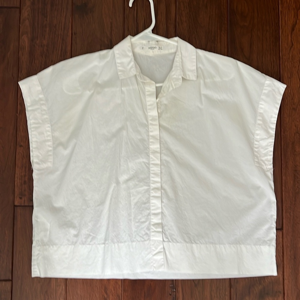 Mango White Sleeveless Drop-Shoulder Collared Button-Up Shirt - Size 2